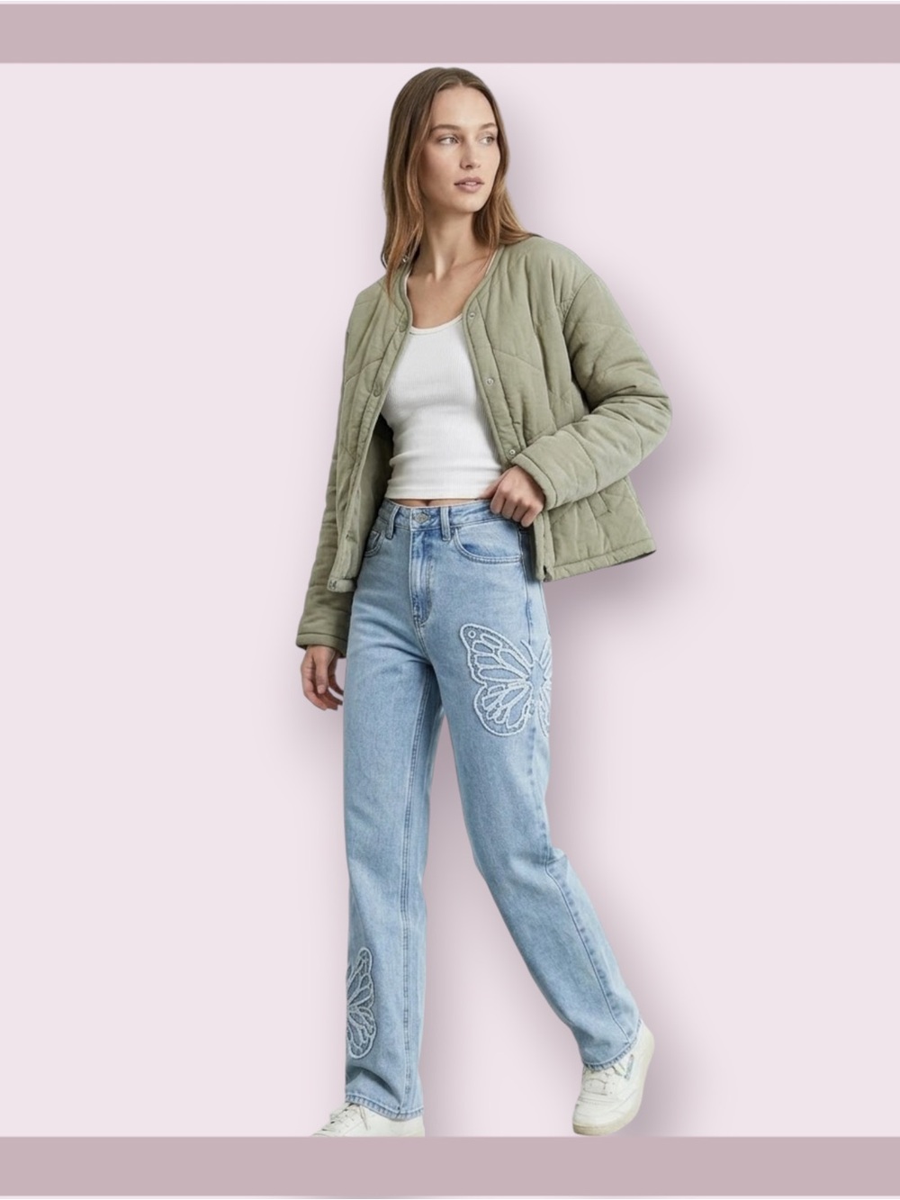 PacSun '90s Boyfriend Butterfly Patch Straight Leg Jeans